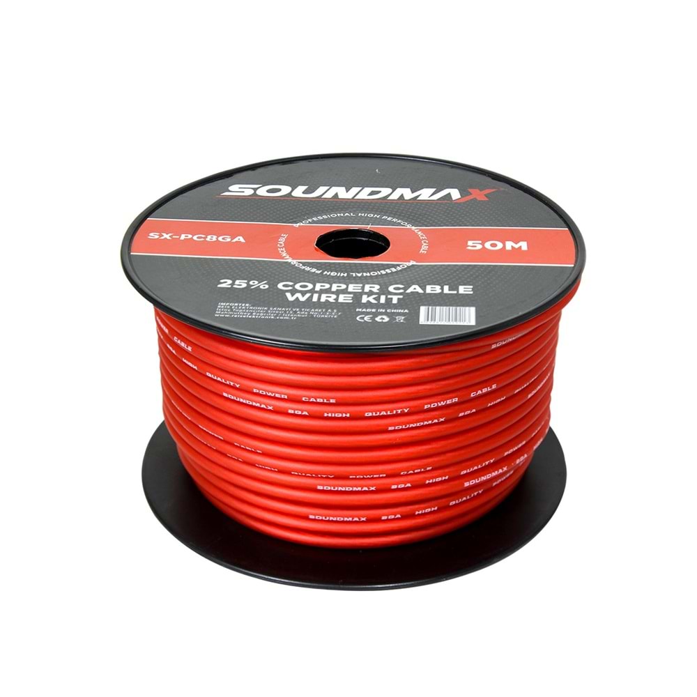 SOUNDMAX SX-PC8GA Oto Anfi Power Kablo 8GA 50 Metre