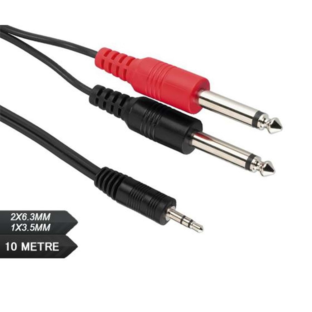 KABLO ANFİ PC MONO 6,3MM ERKEK 3,5MM ERKEK STEREO 10MT