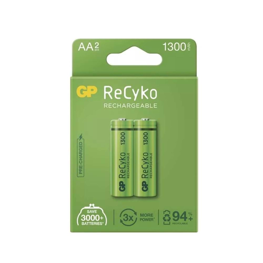 GP RECYKO Şarjlı Pil AA Kalem 1300 Mah Ni-Mh 2Li Paket