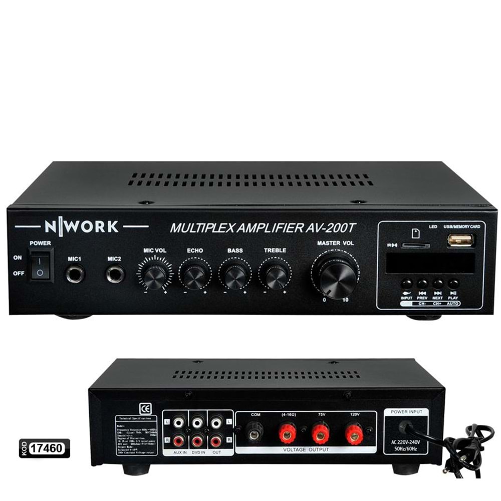 NWORK AV-200T Anfi 80 Watt 220V Trafolu Bluetooth Usb Sd