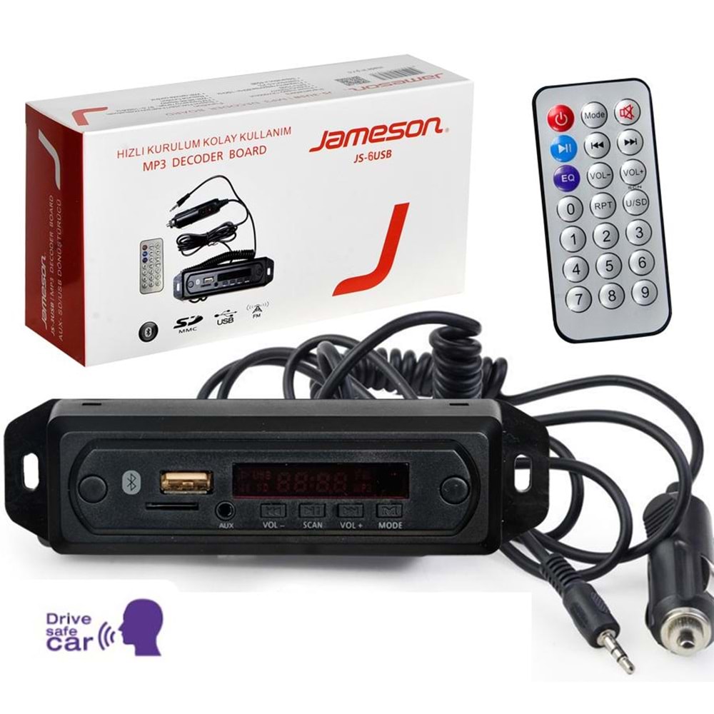 OTO TEYP ÇEVİRİCİ BORD 12V BT/USB/SD/FM/AUX KONUŞMALI JAMESON JS-6USB
