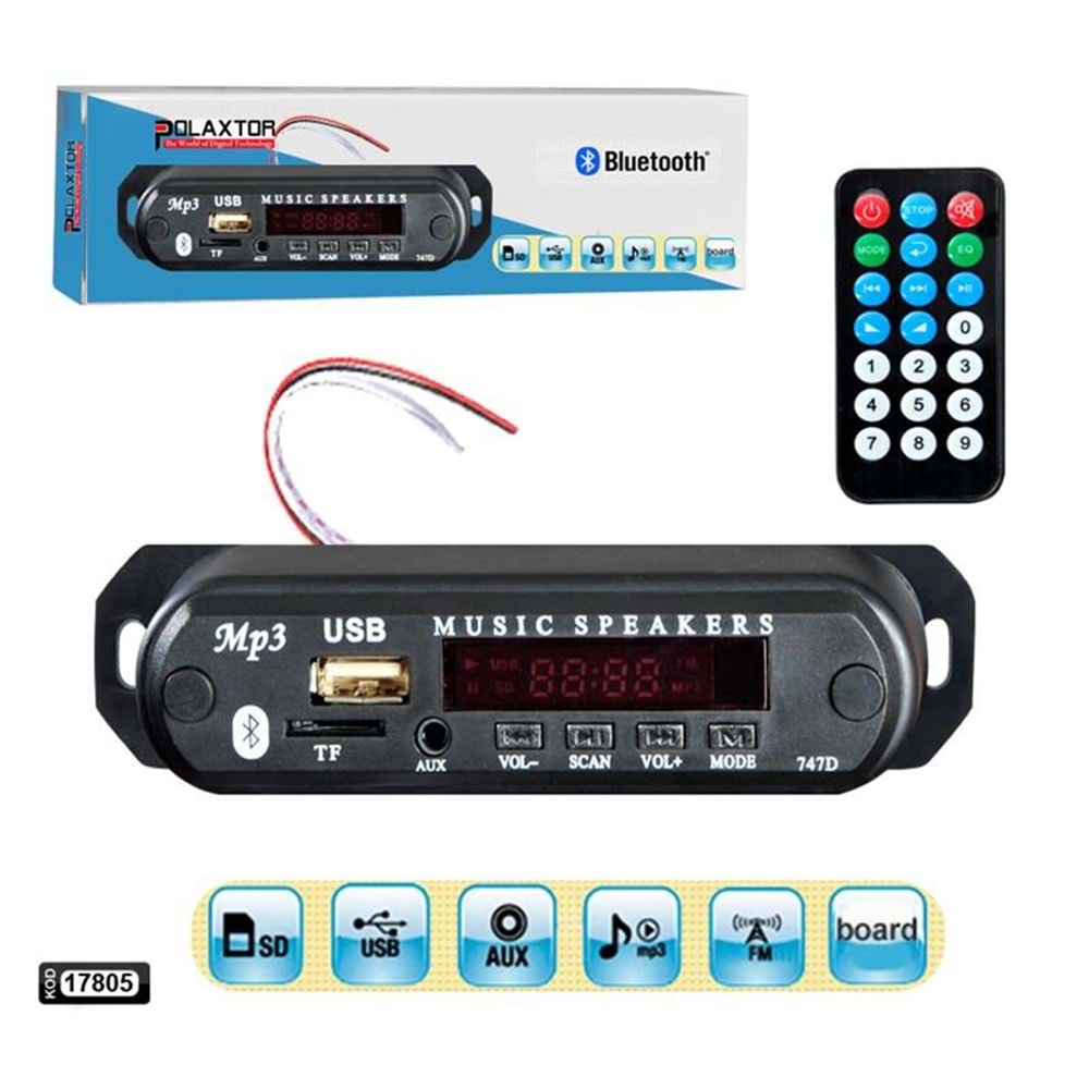 OTO TEYP ÇEVİRİCİ BORD KUTULU 12V BT/USB/SD/FM/AUX POLAXTOR