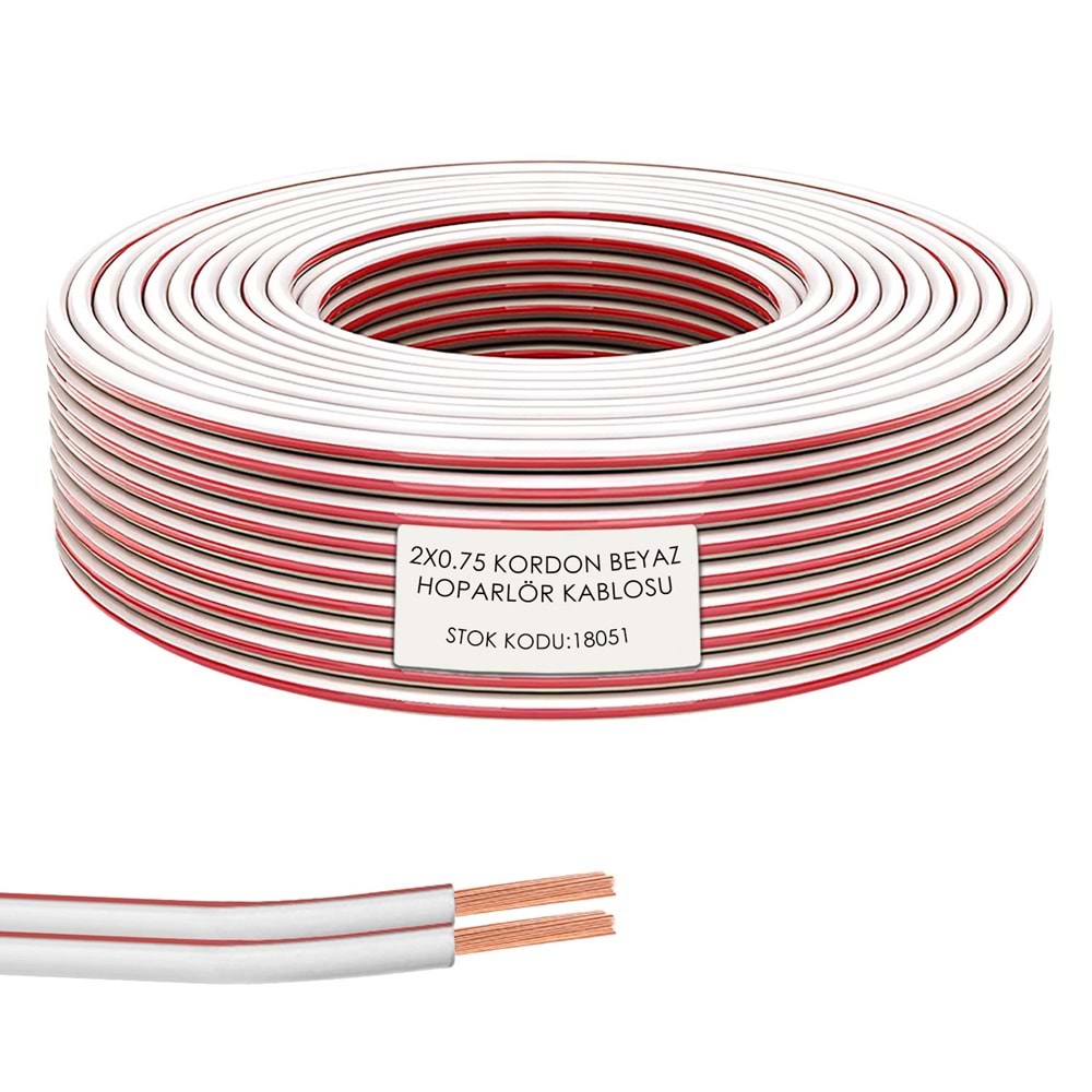 RBC Hoparlör Kablosu Kordon 2x0,75 Beyaz 100 Metre