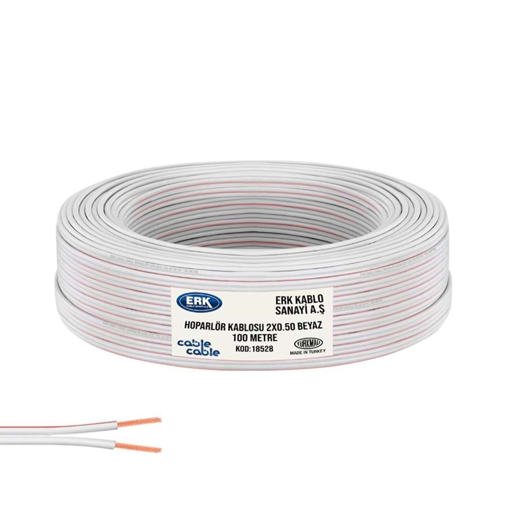 CABLECABLE Hoparlör Kablosu Kordon 2x0,50 Beyaz 100 Metre