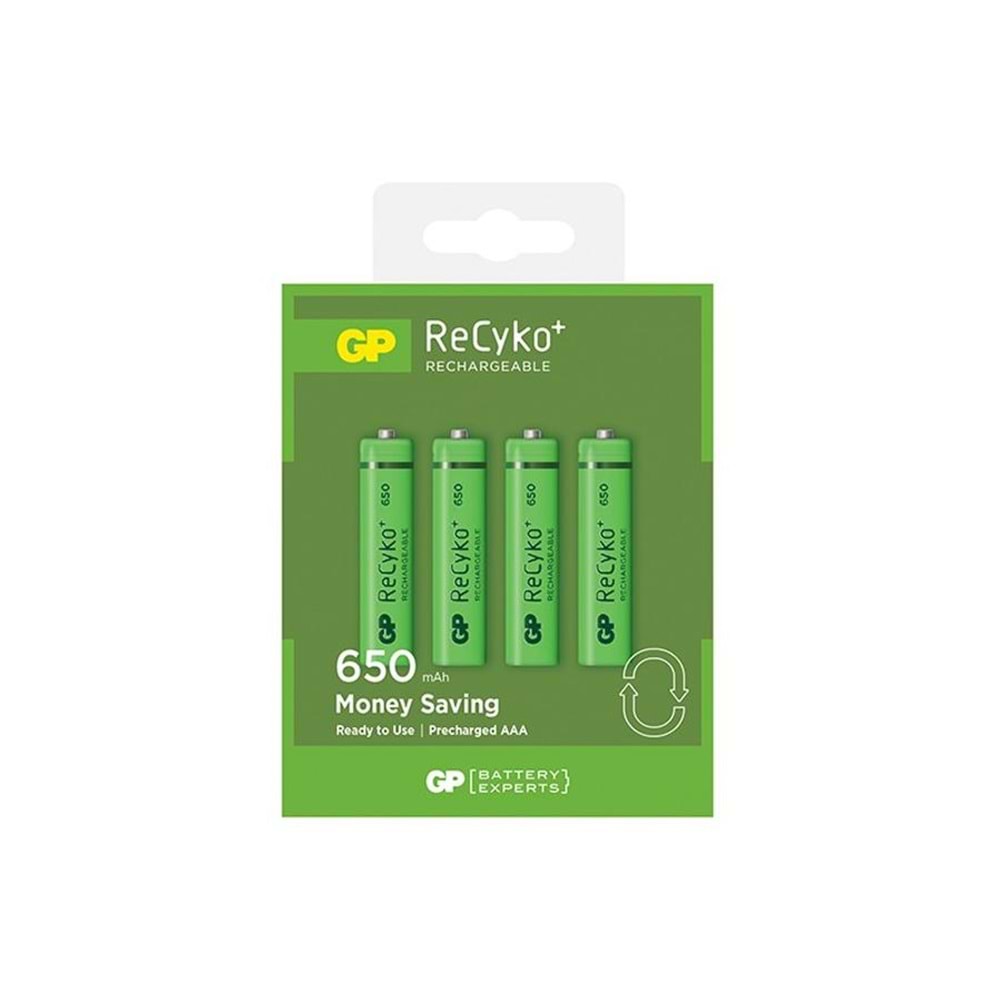 ŞARJLI PİL AAA İNCE 650MAH (4 ADET) GP RECYKO