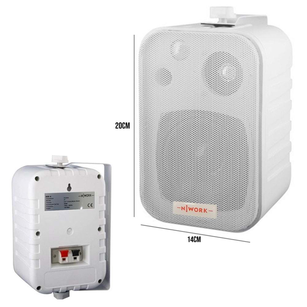 NWORK NW-4T Sütun Hoparlör 12cm 100 Watt Trafolu Beyaz 2 Adet
