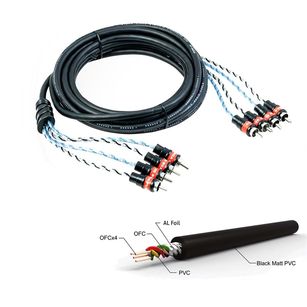 ANFİ KABLOSU 4RCA 4RCA 5MT BAKIR FOR-X X-1144