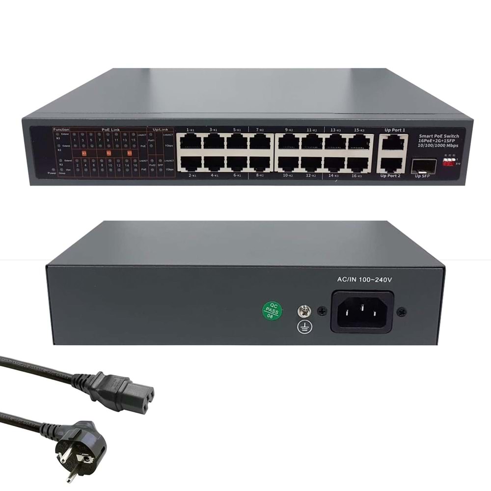POE SWİTCH 16 PORT+2 UPLINK+1SFP GIGABIT 10/100/1000 MBPS SİMPLE SM-116P