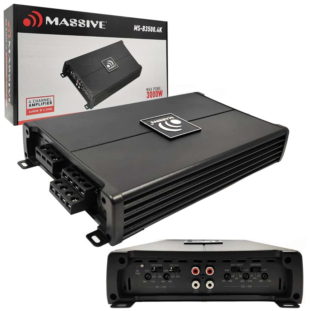 MASSIVE MS-B3500,4K Oto Anfi Stereo 3000 Watt 4 Kanal