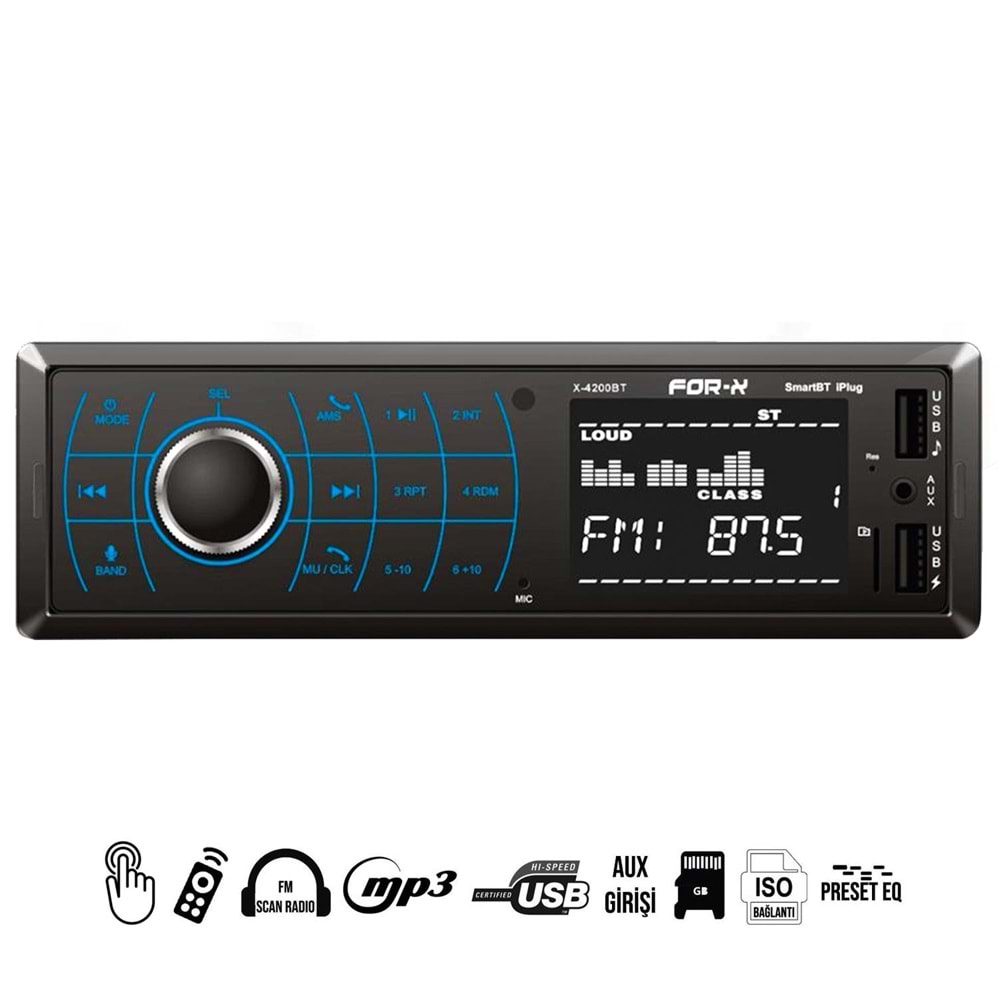 OTO TEYP 4X50W BT/2XUSB/SD/FM/AUX LCD DOKUNMATİK EKRAN FOR-X X-4200BT