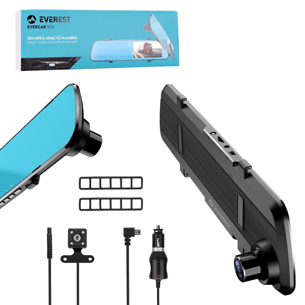 EVEREST X-03 4,7 İnç Aynalık Araç Kamerası Dvr Kayıt + Geri Görüş Kamera
