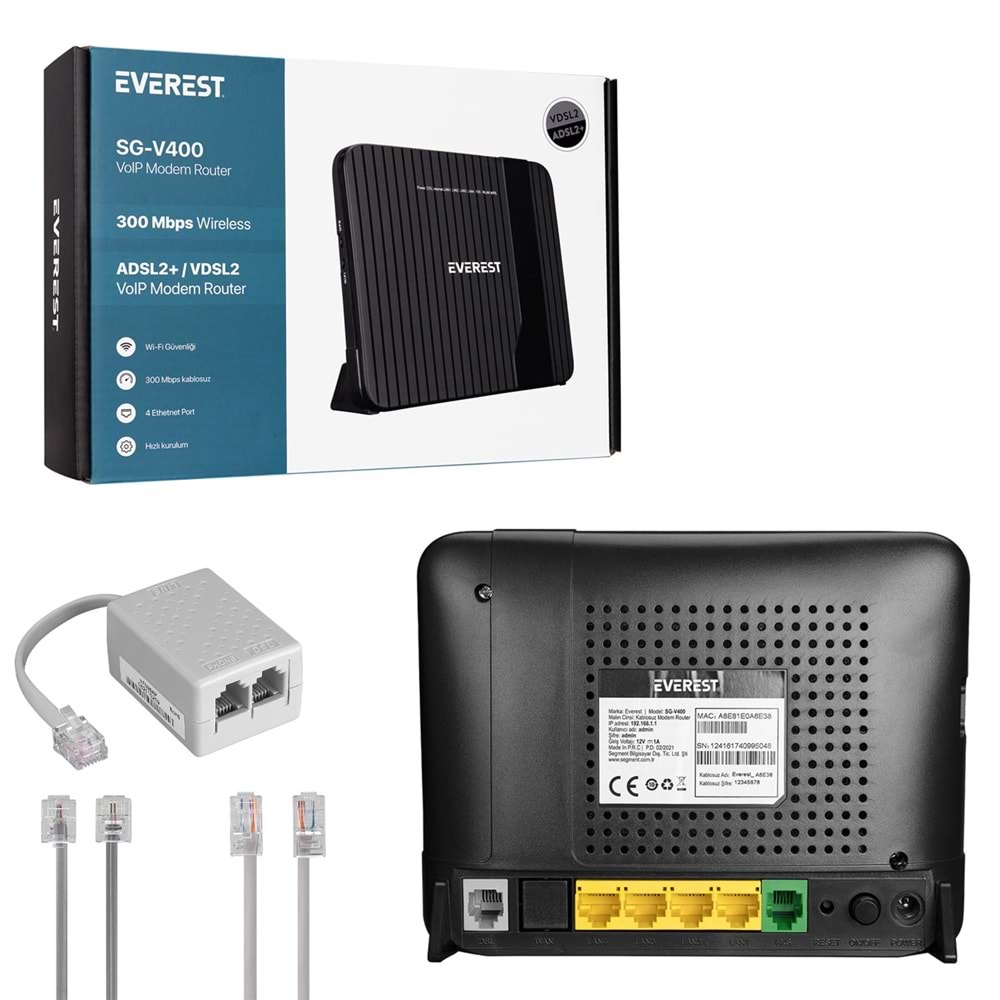 EVEREST SG-V400 Kablosuz Modem Router 4 Port 300 Mbps Adsl2 + Vdsl2