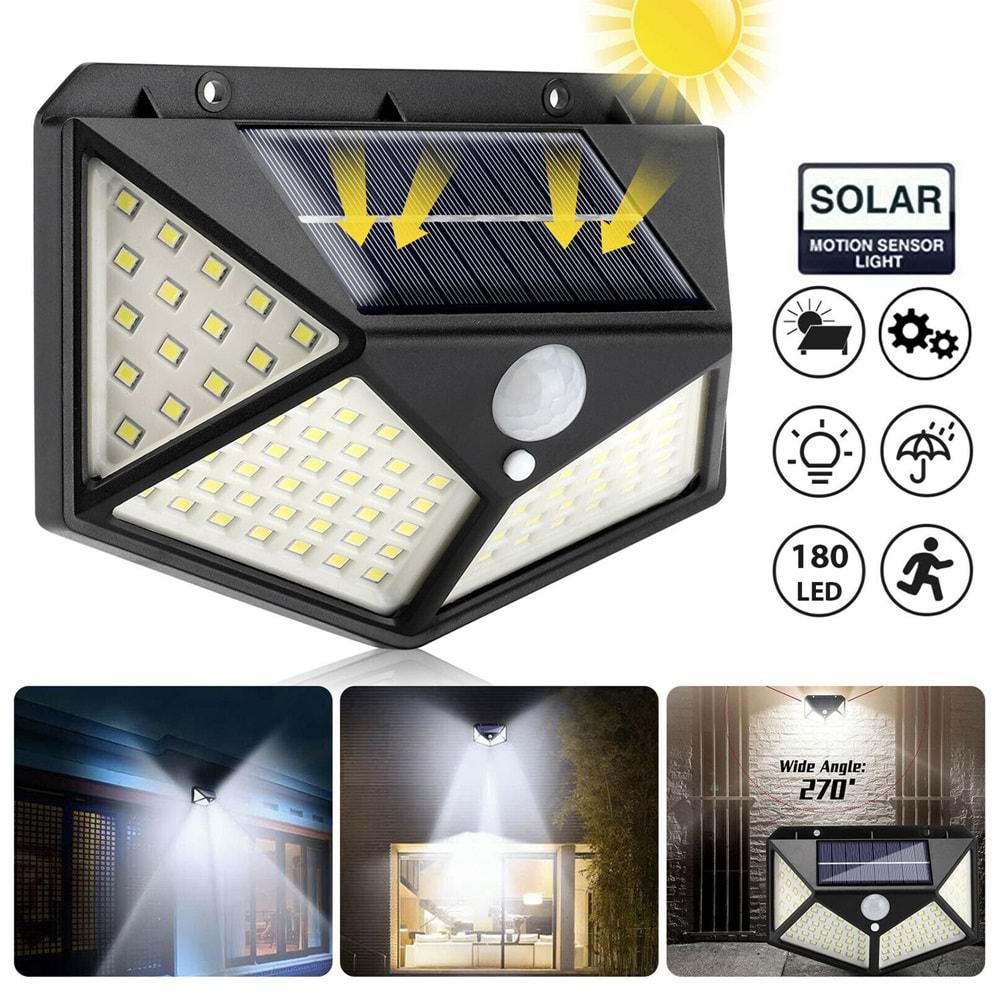SİLVER TOSS ST-8010A Solar Güneş Enerji Aydınlatma Lambası Sensörlü 180 Led