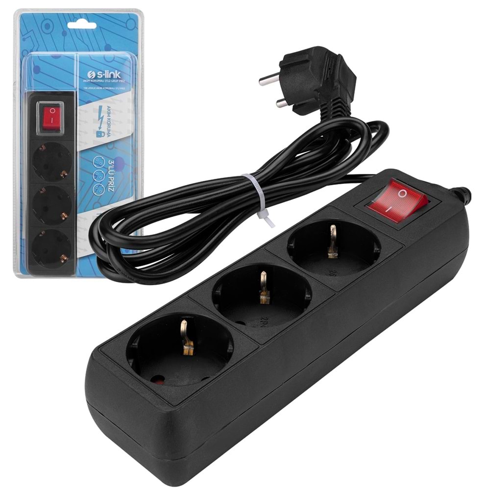 S-LİNK SPG8-3-30 3Lü Akım Korumalı Priz 3 Metre Anahtarlı 150 Joule