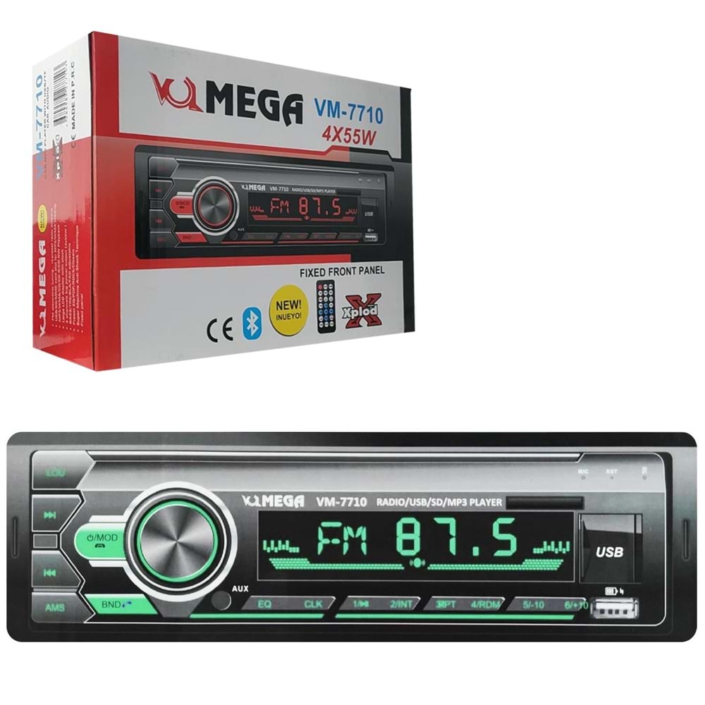 MEGA VM-7710 Oto Teyp 4X55 Watt Bluetooth