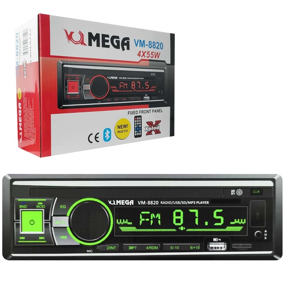 MEGA VM-8820 Oto Teyp 4X55 Watt Bluetooth