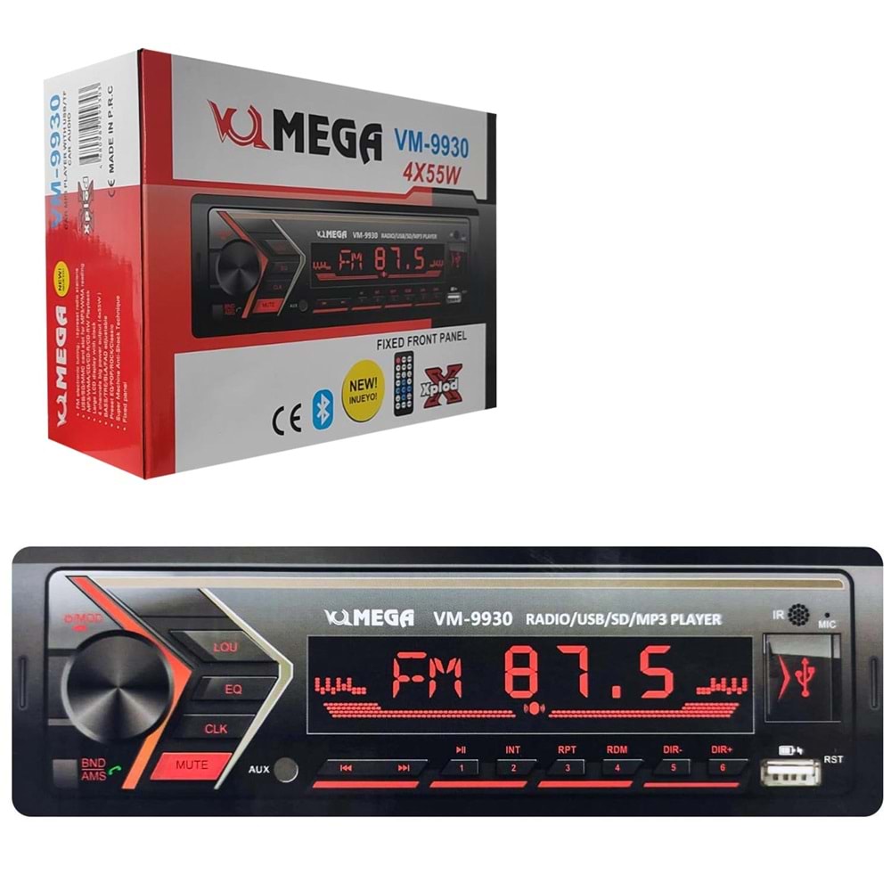 MEGA VM-9930 Oto Teyp 4X55 Watt Bluetooth