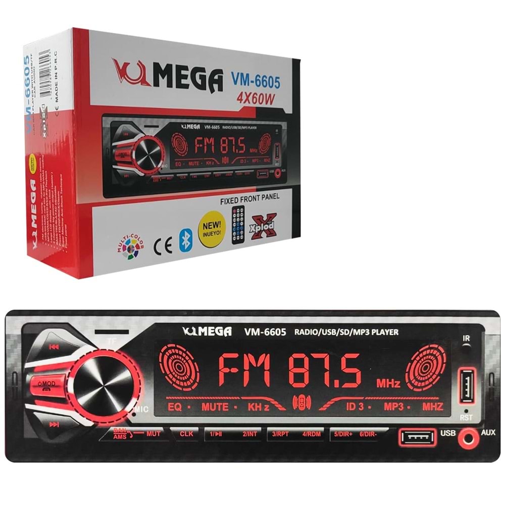 MEGA VM-6605 Oto Teyp 4X60 Watt Bluetooth Büyük Ekran