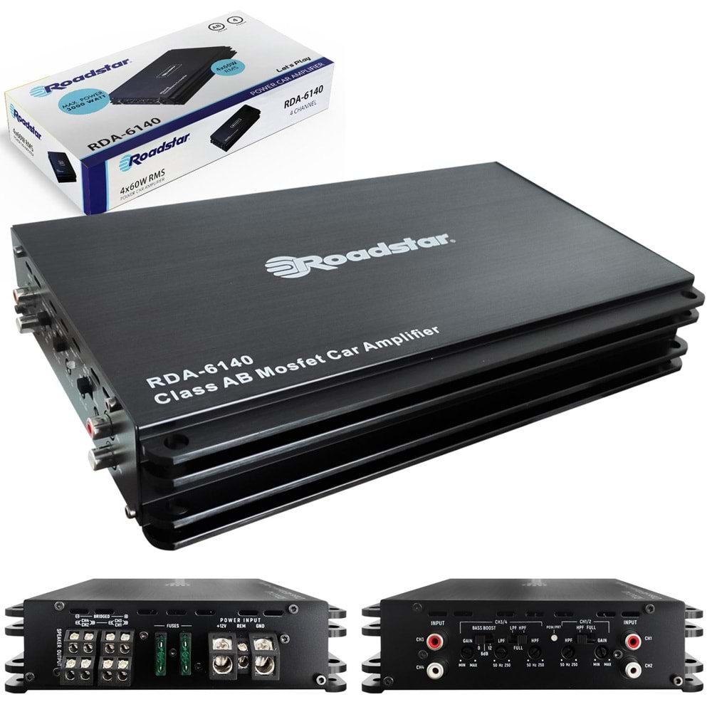 ROADSTAR RDA-6140 Oto Anfi Stereo 3000 Watt 4 Kanal