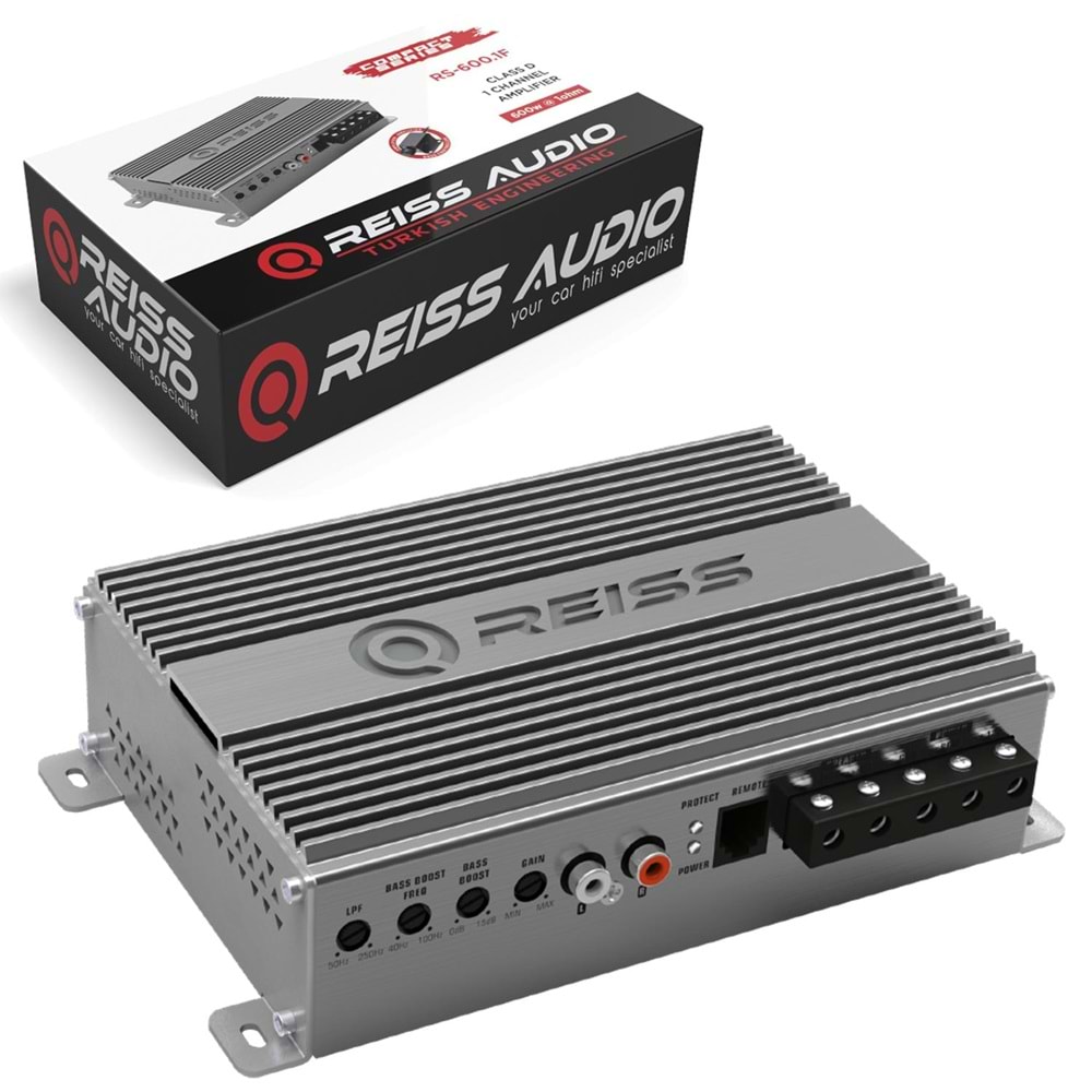 REISS AUDIO RS-F600,1D Oto Anfi Stereo 600 Watt 1 Kanal Bass Kontrol