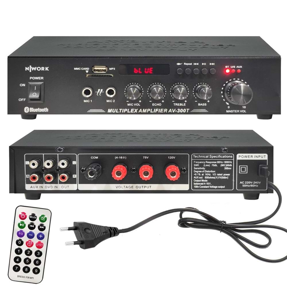 NWORK AV-300T Anfi 150 Watt 220V Trafolu Dijital Bluetooth Usb Sd