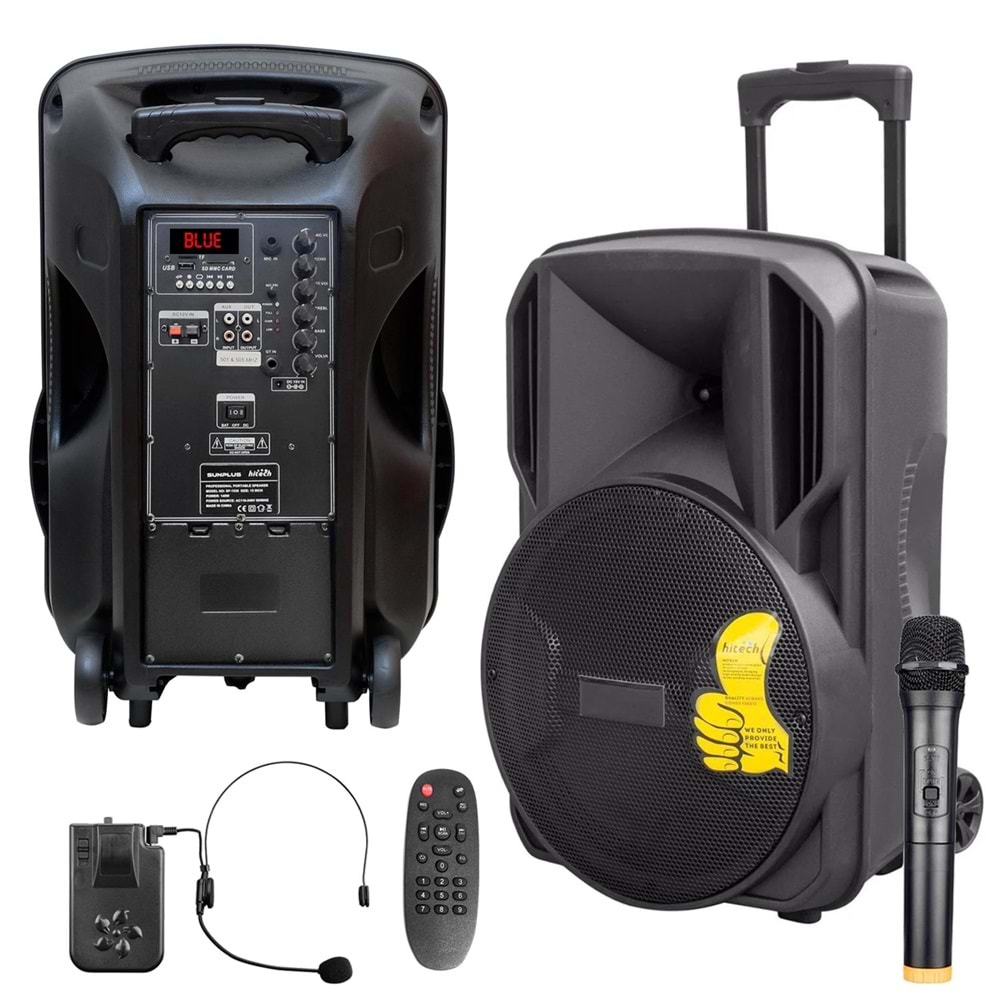 SUNPLUS SP-1538 Aktif Seyyar Anfi Uhf 1 El 1 Kafa 38cm 500 Watt Bluetooth Usb Sd Aux Mic