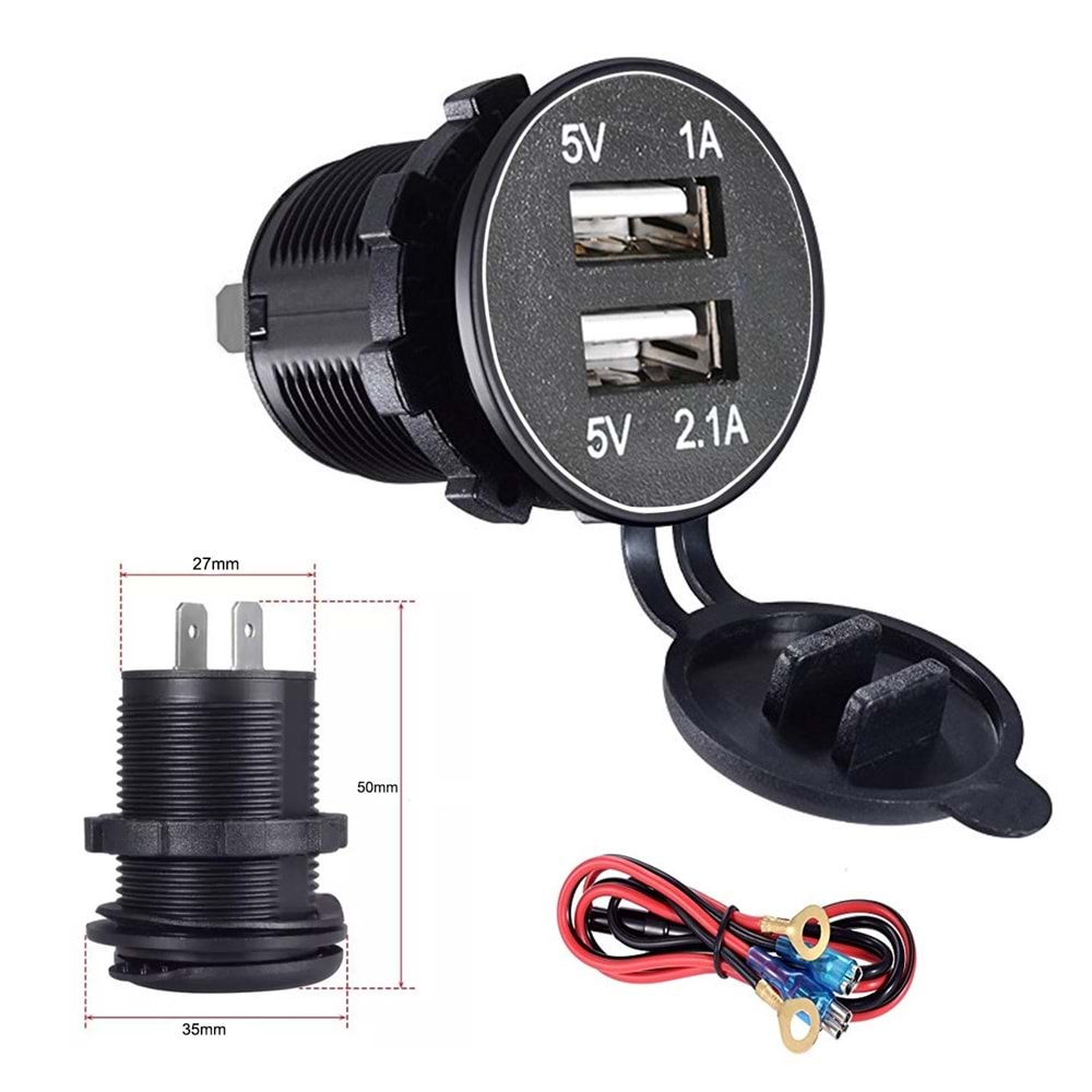 ARAÇ ŞARJ SOKETİ ÇİFT USB 12V - 24V GİRİŞ 2XUSB ÇIKIŞ