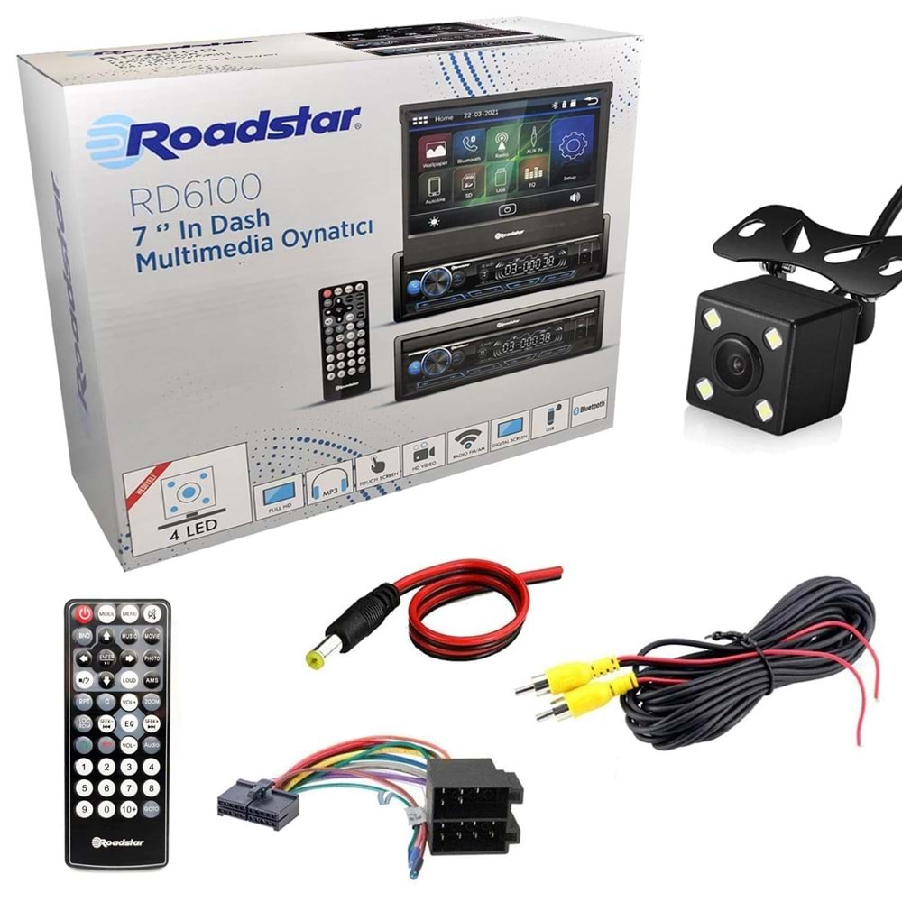 ROADSTAR RD-6100 İndash Teyp 7 İnç 4X50 Watt Bluetooth Mirrorlink