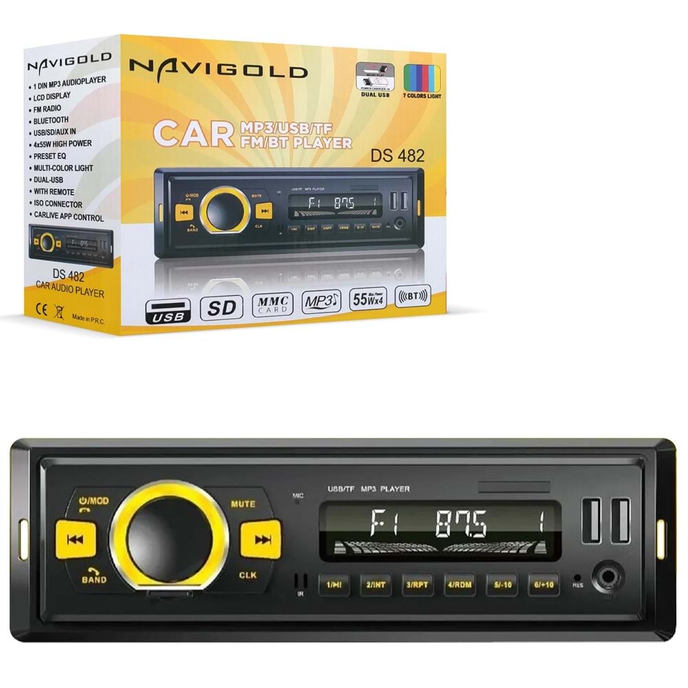 NAVIGOLD DS-482 Oto Teyp 4X55 Watt Bluetooth 2xUsb Sd Fm Aux