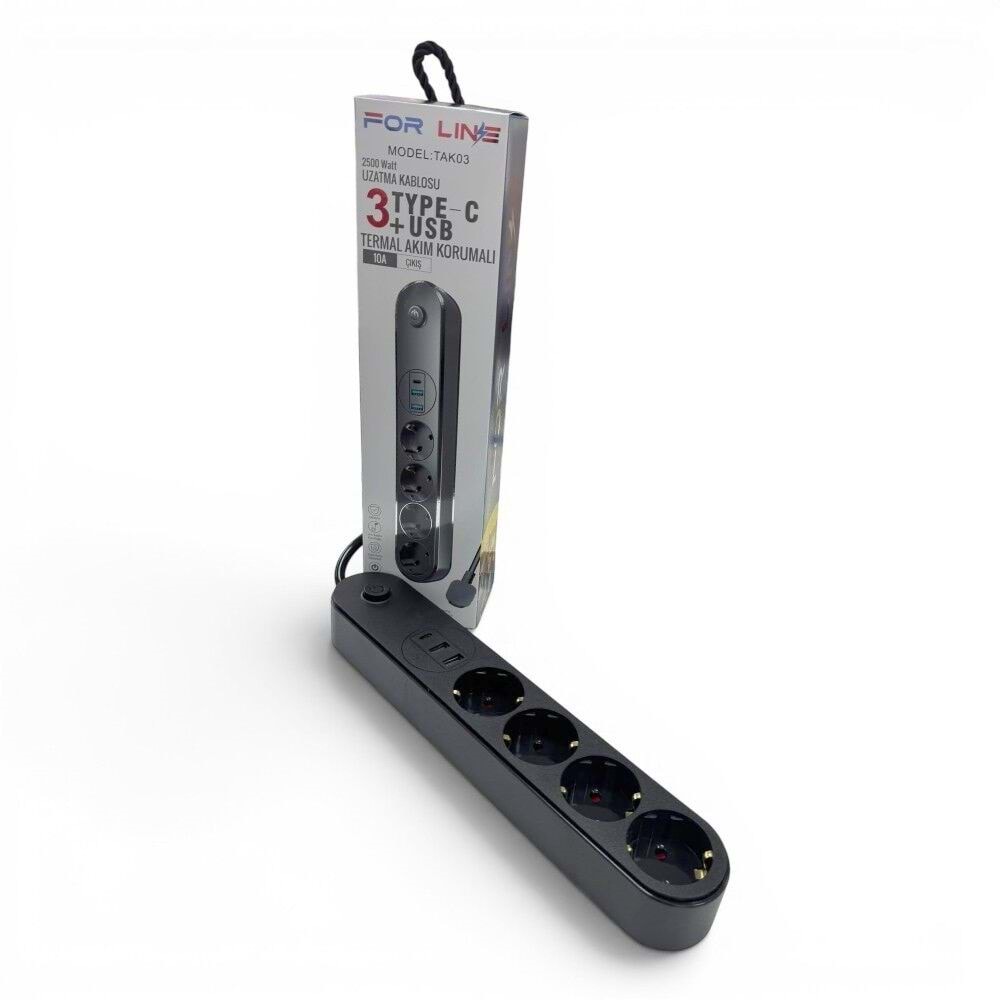 Forline Termal Akım Korumalı Grup Priz 4 LÜ ( Type-c + 2 Usb ) TAK03