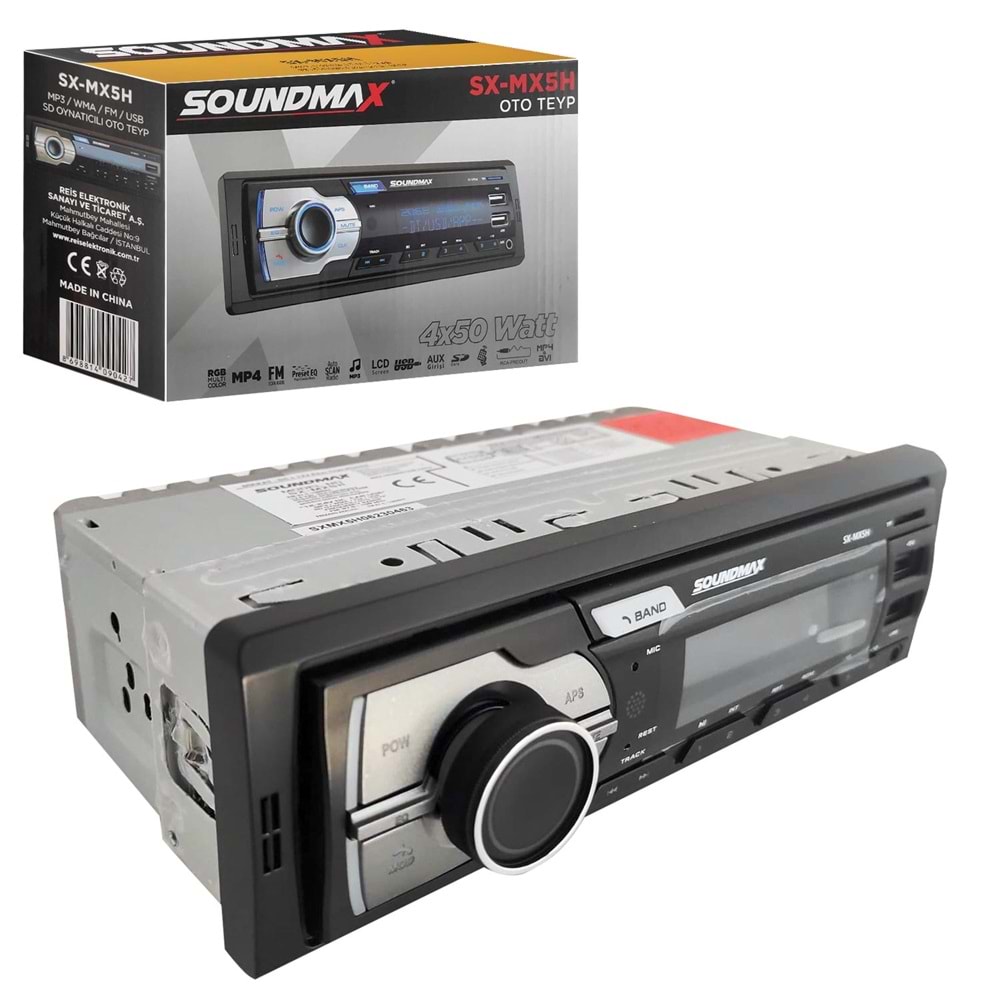 SOUNDMAX SX-MX5H Oto Teyp 4X50 Watt Bluetooth Mobil Aplikasyon 2xUsb Sd Fm Aux