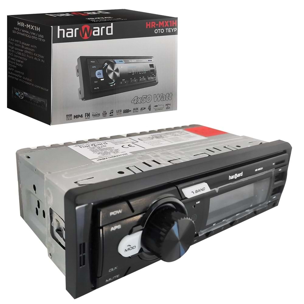 HARWARD HR-MX1H Oto Teyp 4X50 Watt Bluetooth Mobil Aplikasyon 2xUsb Sd Fm Aux