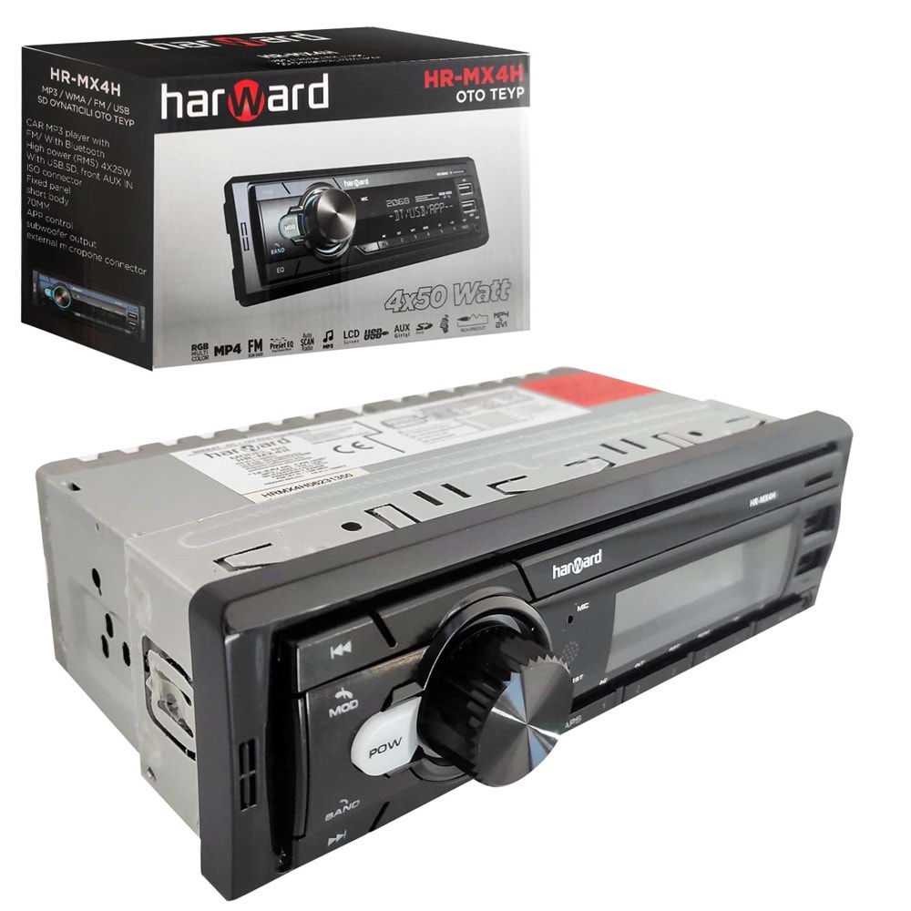 HARWARD HR-MX4H Oto Teyp 4X50 Watt Bluetooth Mobil Aplikasyon 2xUsb Sd Fm Aux
