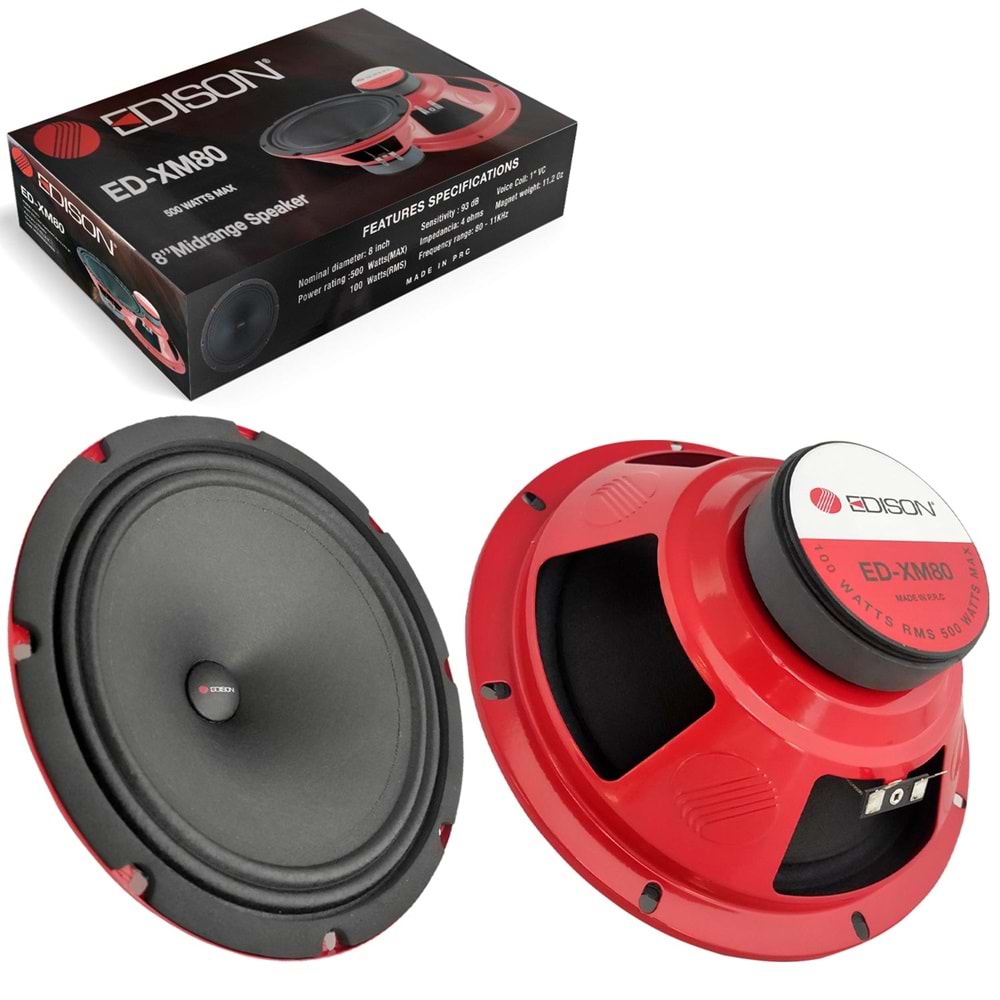EDISON ED-XM80 Oto Midrange 20cm 500 Watt Kapaklı 2 Adet