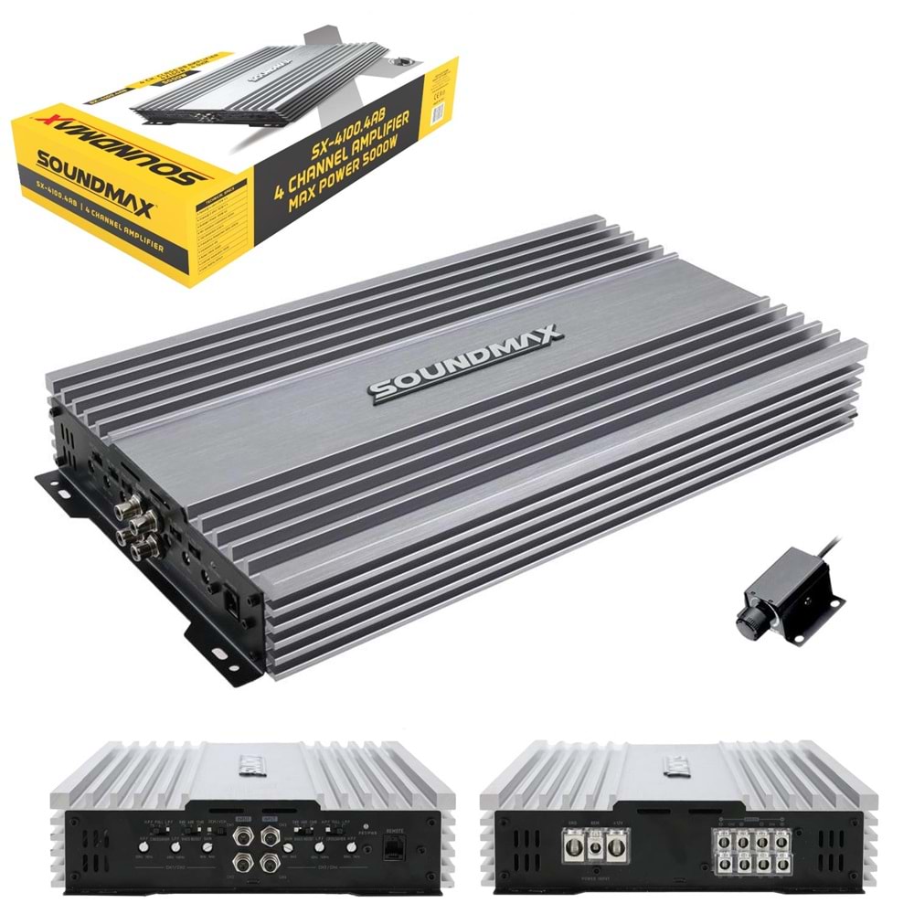 SOUNDMAX SX-4100,4 Oto Anfi Stereo 4X100 Watt 4 Kanal Bass Kontrol