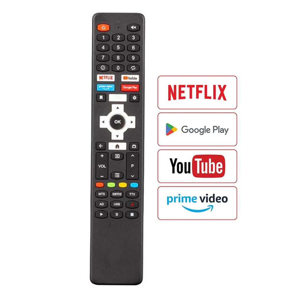 MUKE ML0370 NEXT VİVAX CONTI( SES KOMUTSUZ ) NETFLIX-YOUTUBE-PRİMEVİDEO GOOGLE PLAY TUŞLU ANDROİD TV KUMANDASI