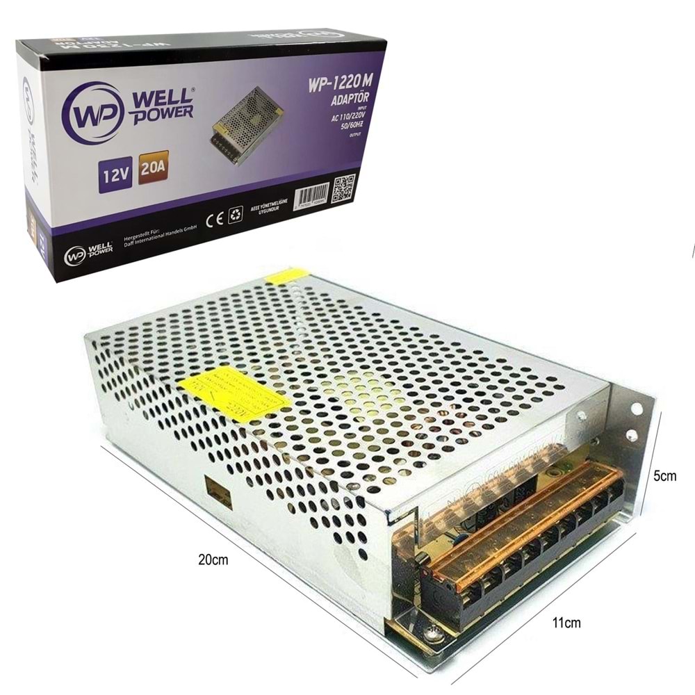 WELLPOWER WP-1220M EKO 12 VOLT 20 AMPER METAL KASA ADAPTÖR