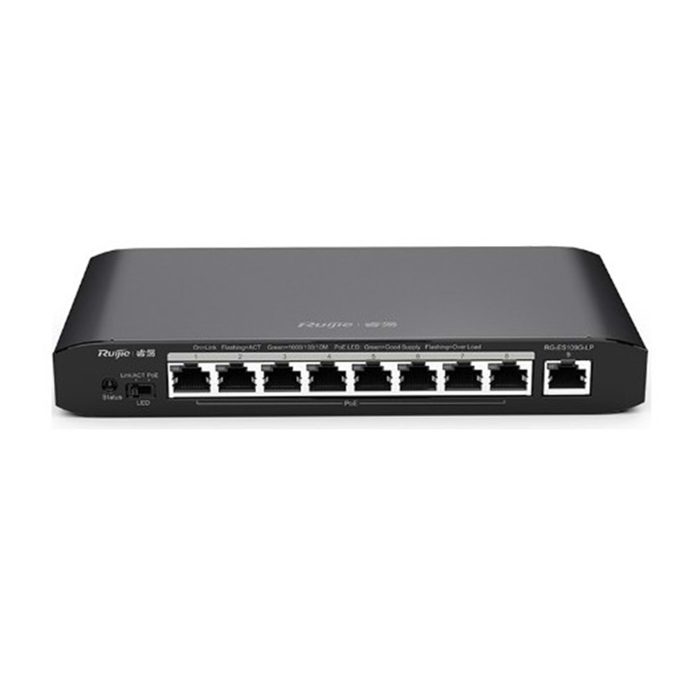 Ruijie RG-ES109G-LP-L 8Port + 1Port Uplink 10/100/1000 8Port Poe 54W Yönetilemez Desktop Switch