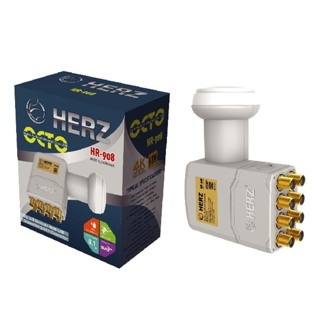 HERZ HR-908 SEKİZLİ LNB 0,1dB FULL HD 4K 3D UYUMLU
