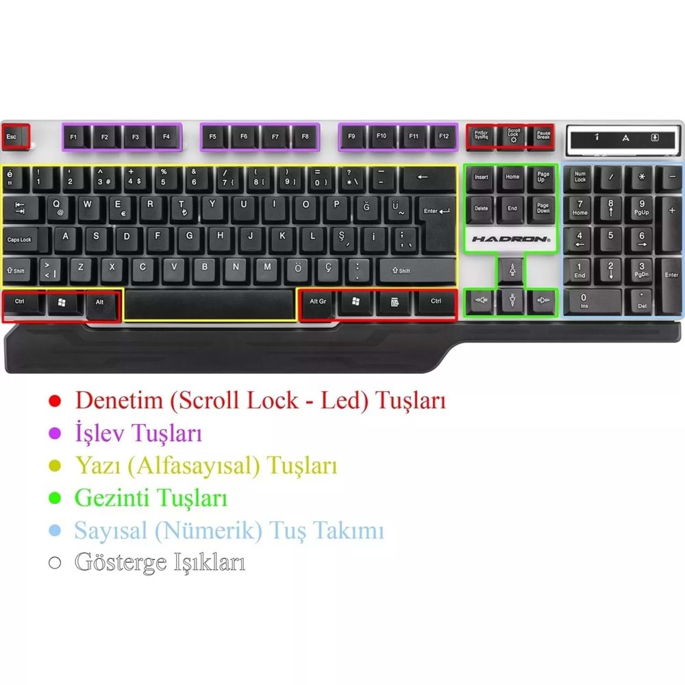 HADRON HD-860 LEDLİ OYUN Q KLAVYE USB KABLOLU