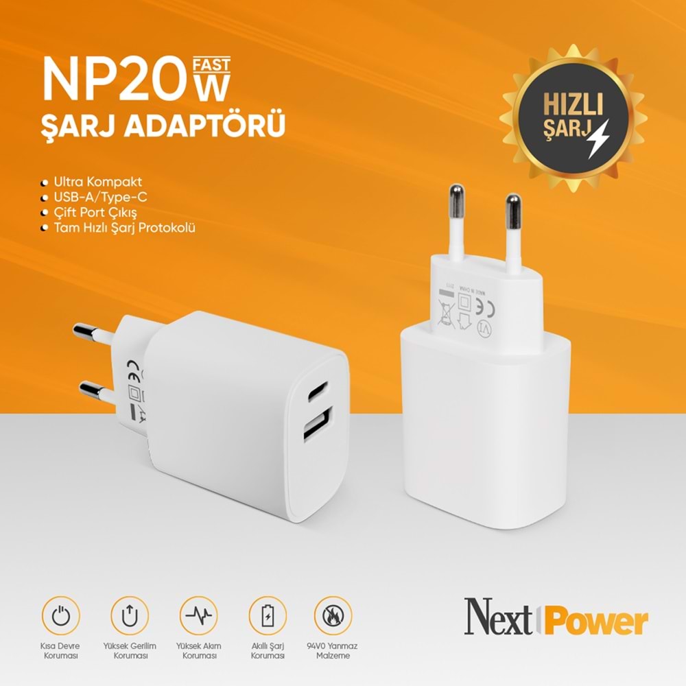 NEXTPOWER NP20W 20 WATT HIZLI ŞARJ ADAPTÖRÜ