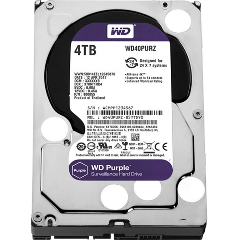 WESTERN DİJİTAL WD42PURZ 4TB 3,5 INC 64MB INTELLIPOWER 7/24 GÜVENLİK HARDDİSK (ORJ)