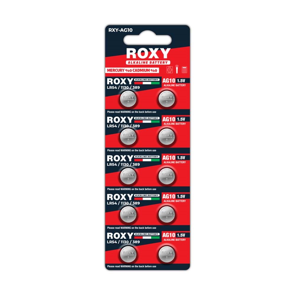 ROXY 1,5V DÜĞME ALKALİN PİL AG10 LR54/1130/389 10'LU PAKET SKT 2029