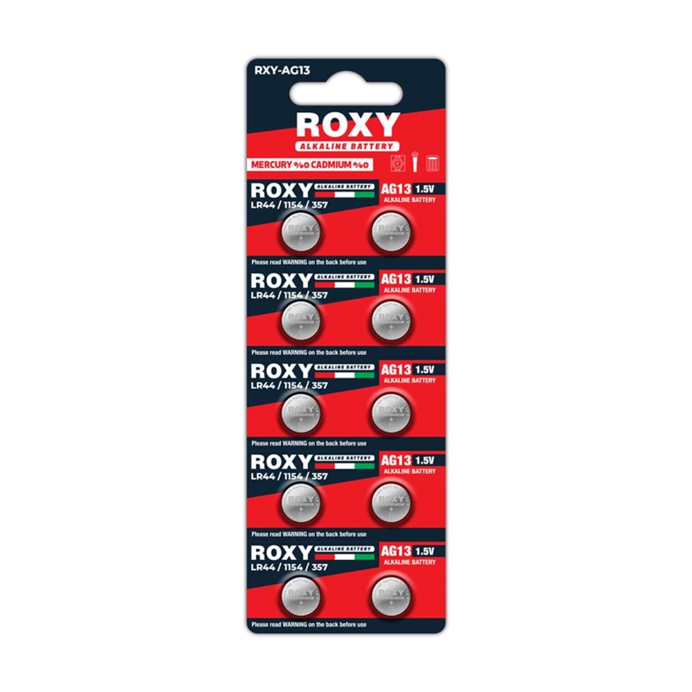 ROXY 1,5V DÜĞME ALKALİN PİL AG13 LR44/1154/357 10'LU PAKET SKT 2029