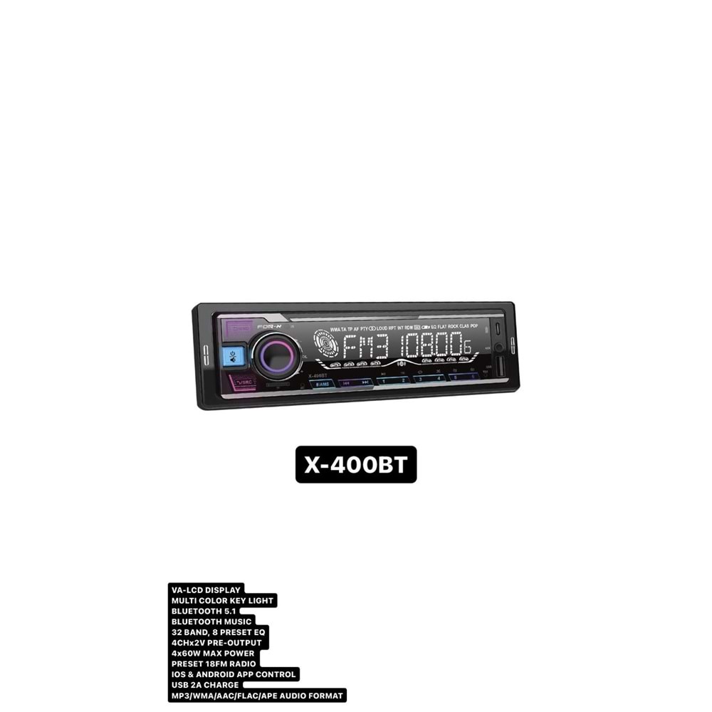 FOR-X X-400BT OTO TEYP BLUETOOTH 5,1 MAX POWER 60Wx4CH