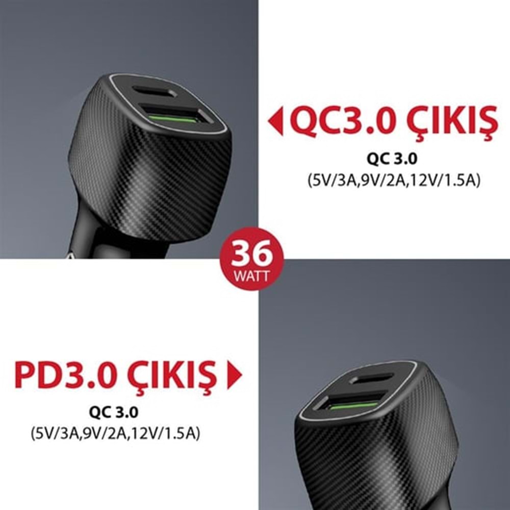 ACL AC-85 PD HIZLI ŞARJ 3,0 USBx2 6A 36 Watt Araç İçi Şarj Aleti