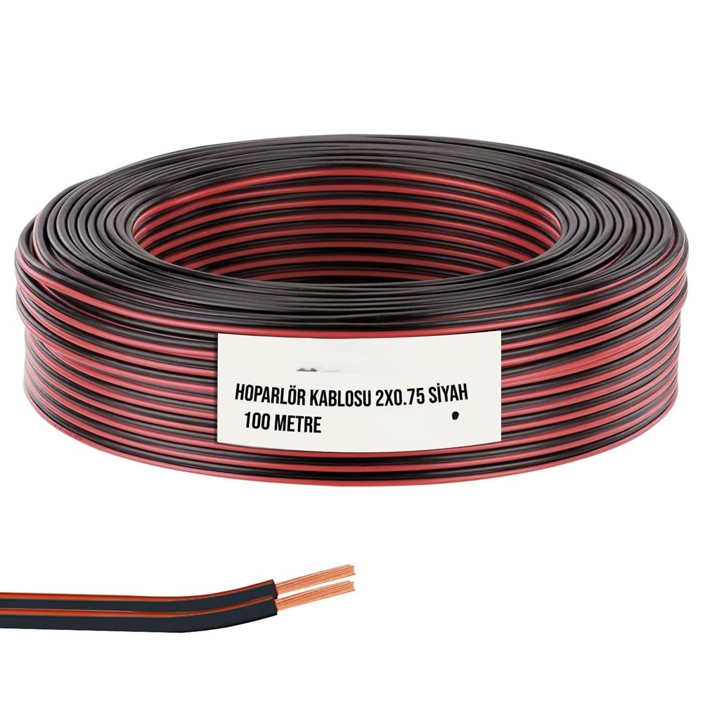 ARMAĞAN HOPARLÖR KABLOSU 2X1,50 100 MT SİYAH BAKIR ( CU )