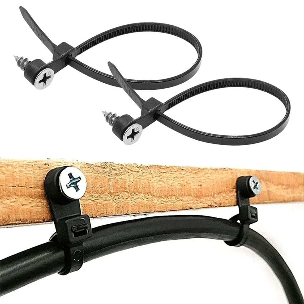 OEM 3,6 x 200mm Vida Delikli Kablo Bağı SİYAH (Vida Dahil Değildir) (100LÜ PAKET )