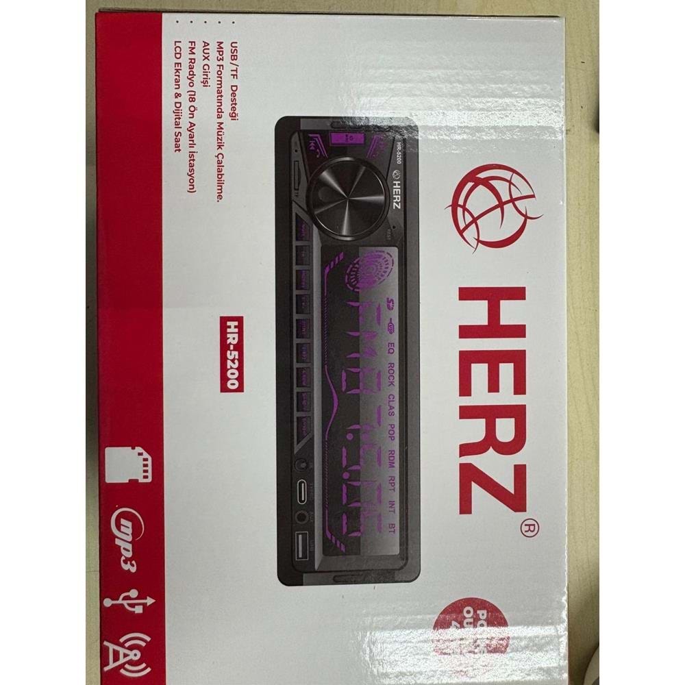 HERZ HR-5200 OTO TEYP 4X75 USB/TF DESTEĞİ /MP3 AUX GİRİŞİ/FM RADYO