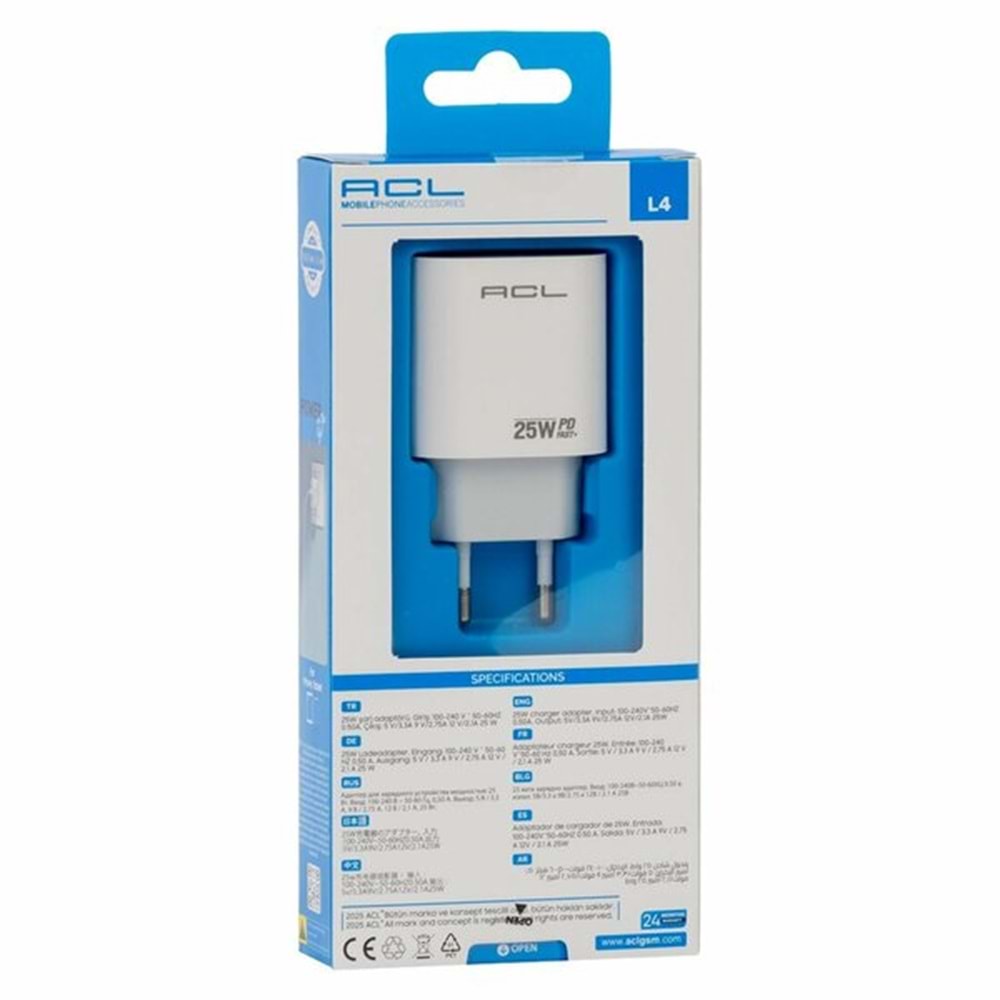ACL Ac-1 L4 18W Hızlı Şarj Cihazı Type-C Pd 3.0 (Power Delivery) Duvar Şarjı